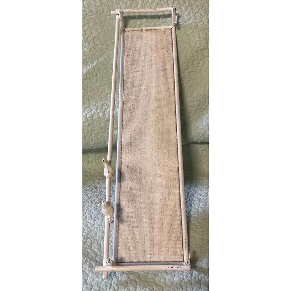 Wood & Metal White Shabby Chic Rectangular Wall Shelf With Twig & Birds